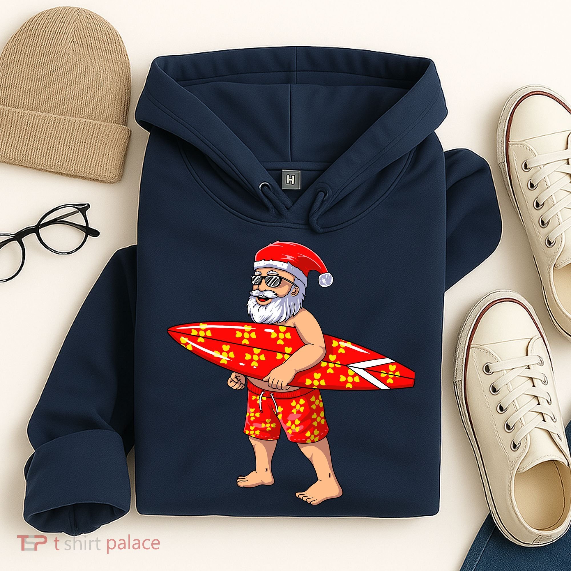 Surfing Santa For Hawaiian Surf Christmas Hoodie