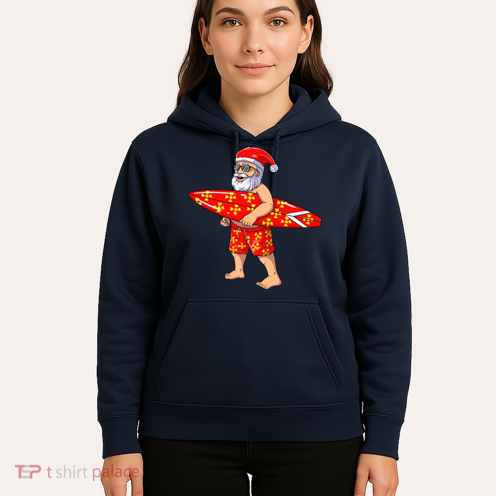 Surfing Santa For Hawaiian Surf Christmas Hoodie