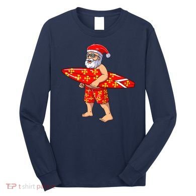 Surfing Santa For Hawaiian Surf Christmas Long Sleeve Shirt