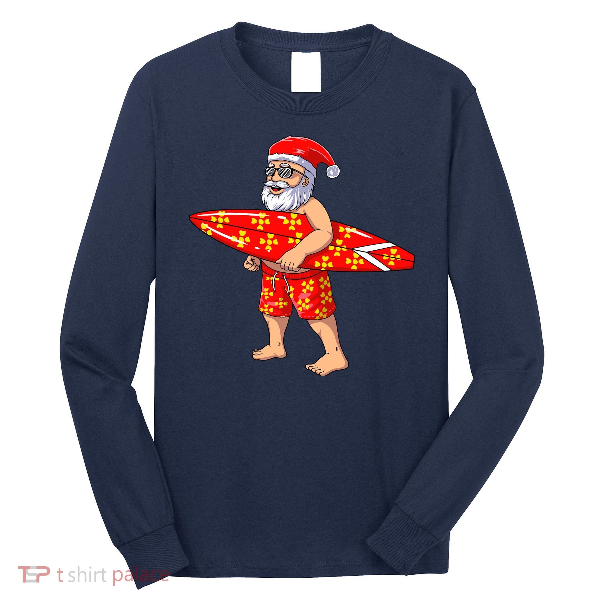 Surfing Santa For Hawaiian Surf Christmas Long Sleeve Shirt