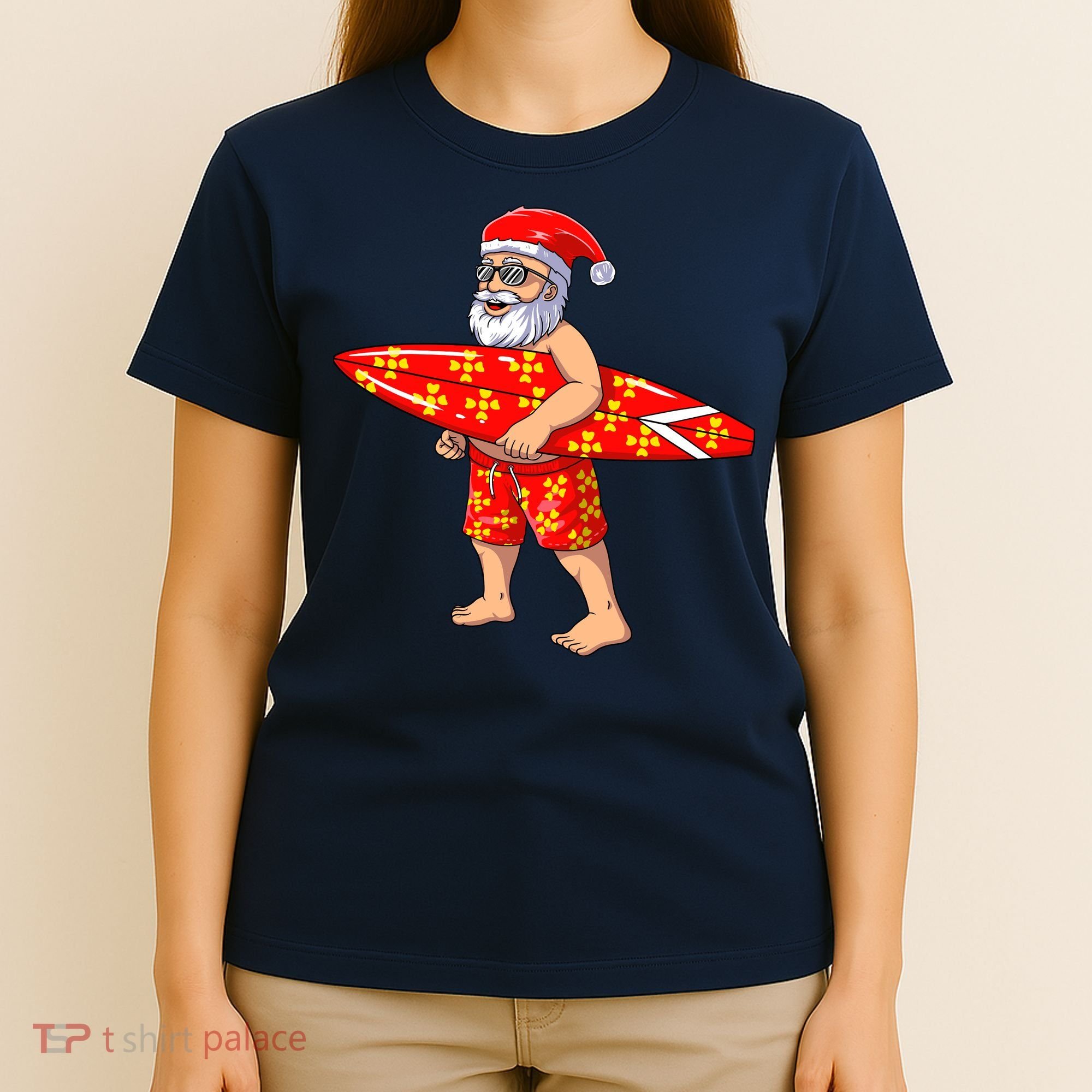 Surfing Santa For Hawaiian Surf Christmas T-Shirt