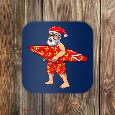 Surfing Santa For Hawaiian Surf Christmas Coaster