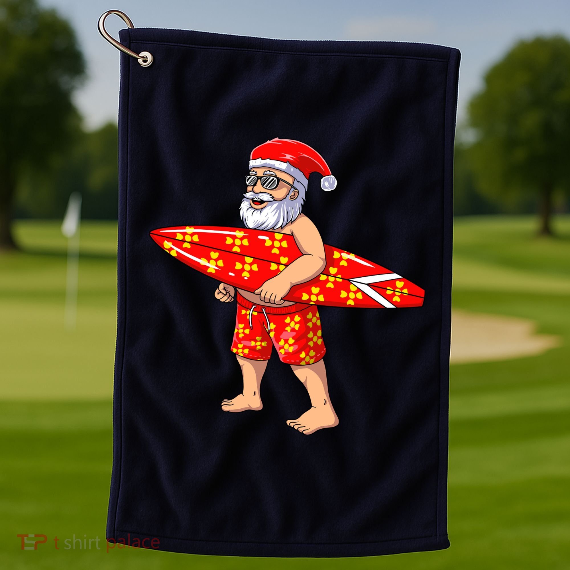 Surfing Santa For Hawaiian Surf Christmas Golf Towel