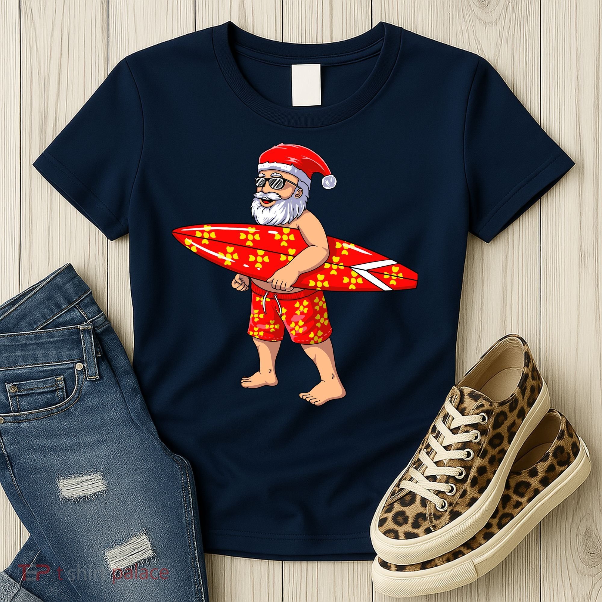 Surfing Santa For Hawaiian Surf Christmas Women's T-Shirt
