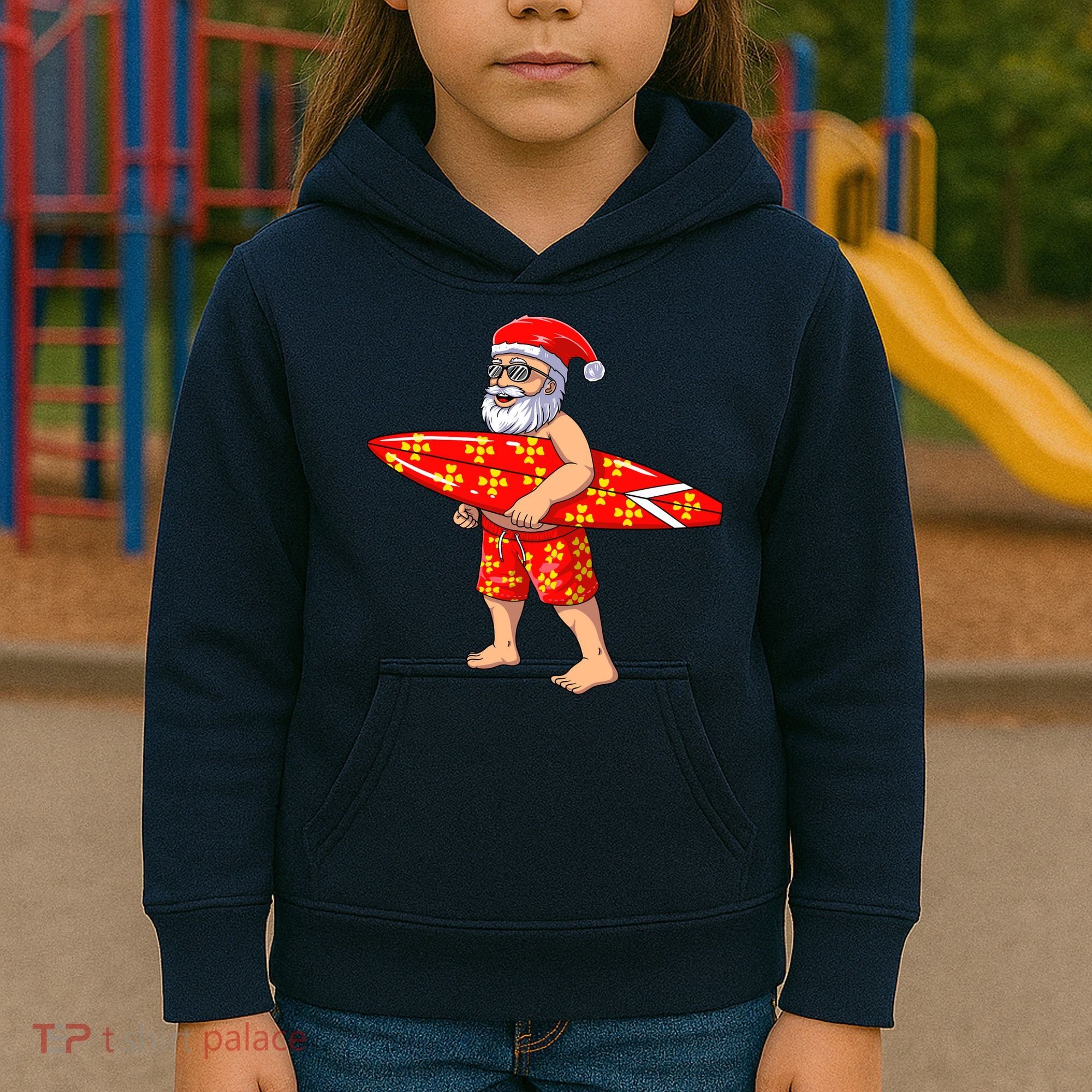 Surfing Santa For Hawaiian Surf Christmas Kids Hoodie