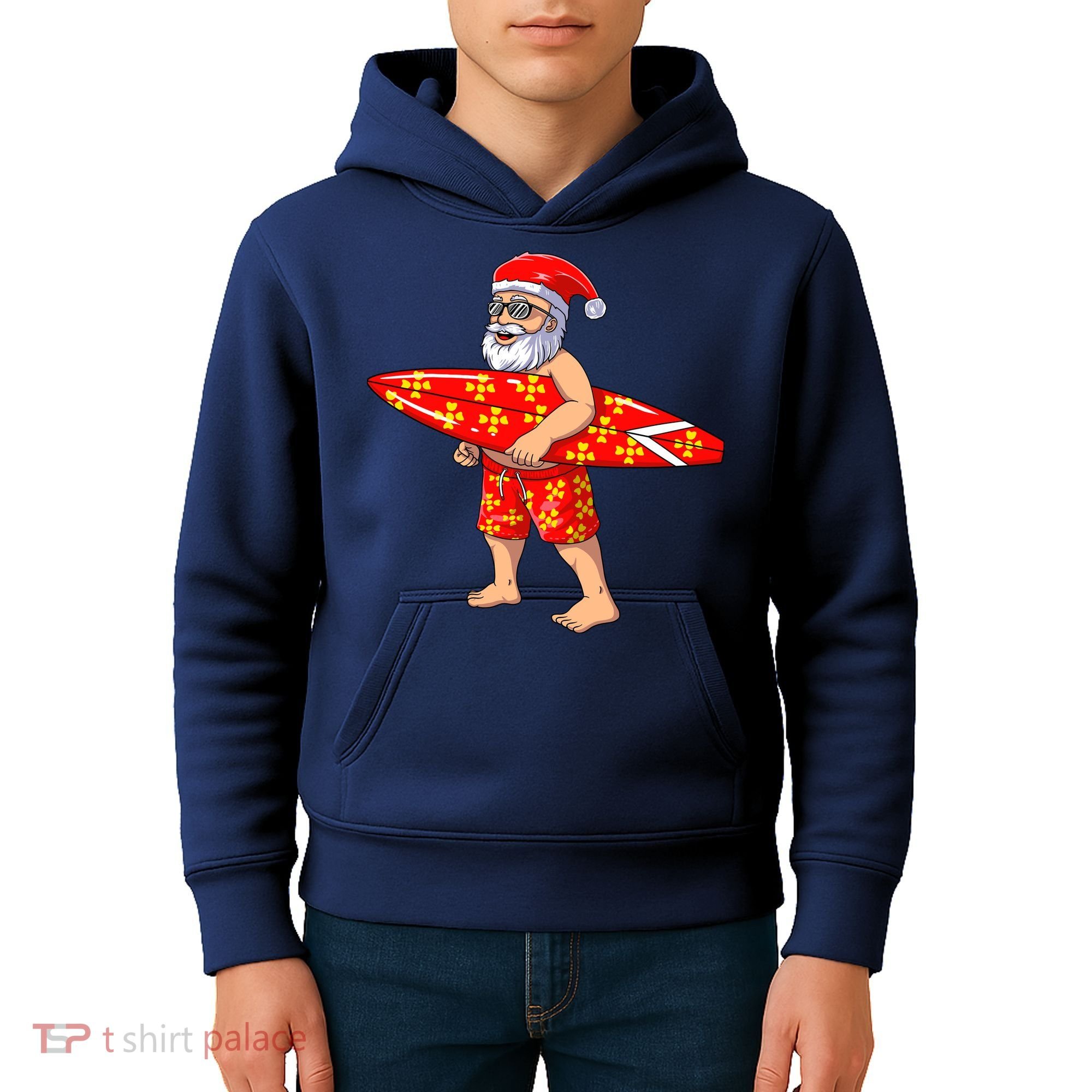 Surfing Santa For Hawaiian Surf Christmas Kids Hoodie