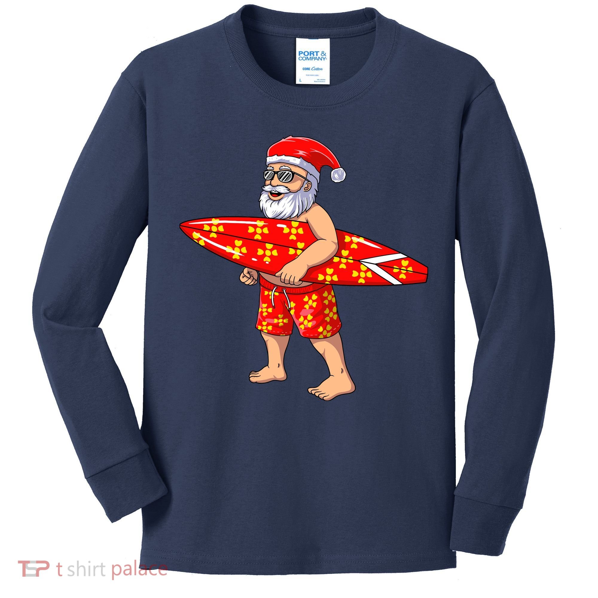 Surfing Santa For Hawaiian Surf Christmas Kids Long Sleeve Shirt