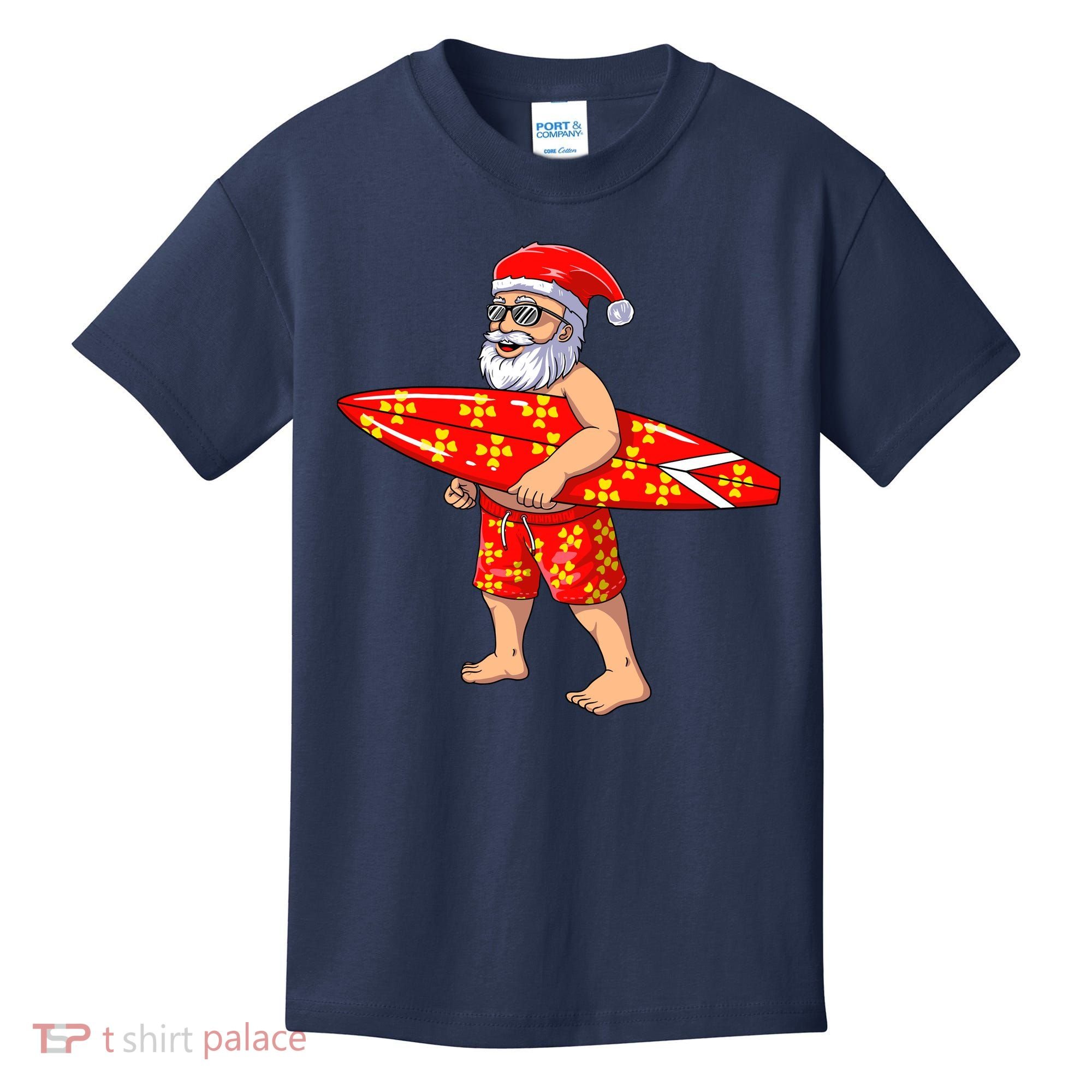 Surfing Santa For Hawaiian Surf Christmas Kids T-Shirt
