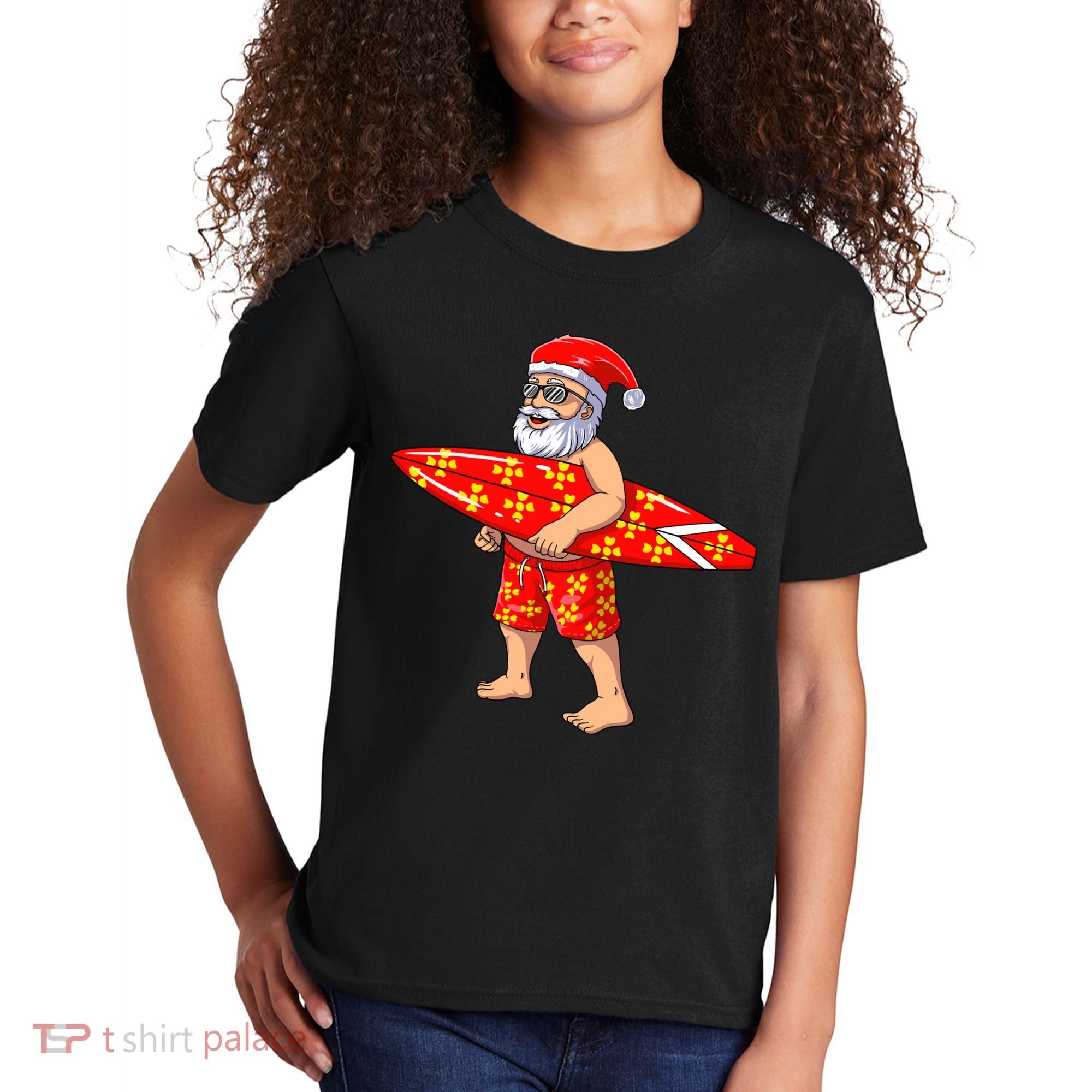 Surfing Santa For Hawaiian Surf Christmas Kids T-Shirt
