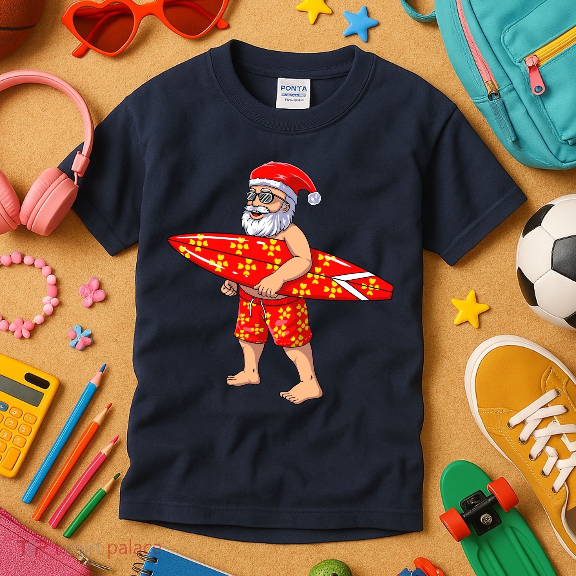 Surfing Santa For Hawaiian Surf Christmas Kids T-Shirt