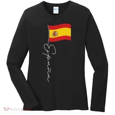 Spain Signature Flag Pole White Patriotic Spanish Flag Women's Long Sleeve Shirt