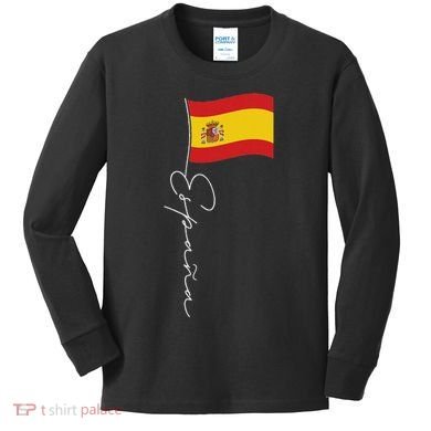 Spain Signature Flag Pole White Patriotic Spanish Flag Kids Long Sleeve Shirt