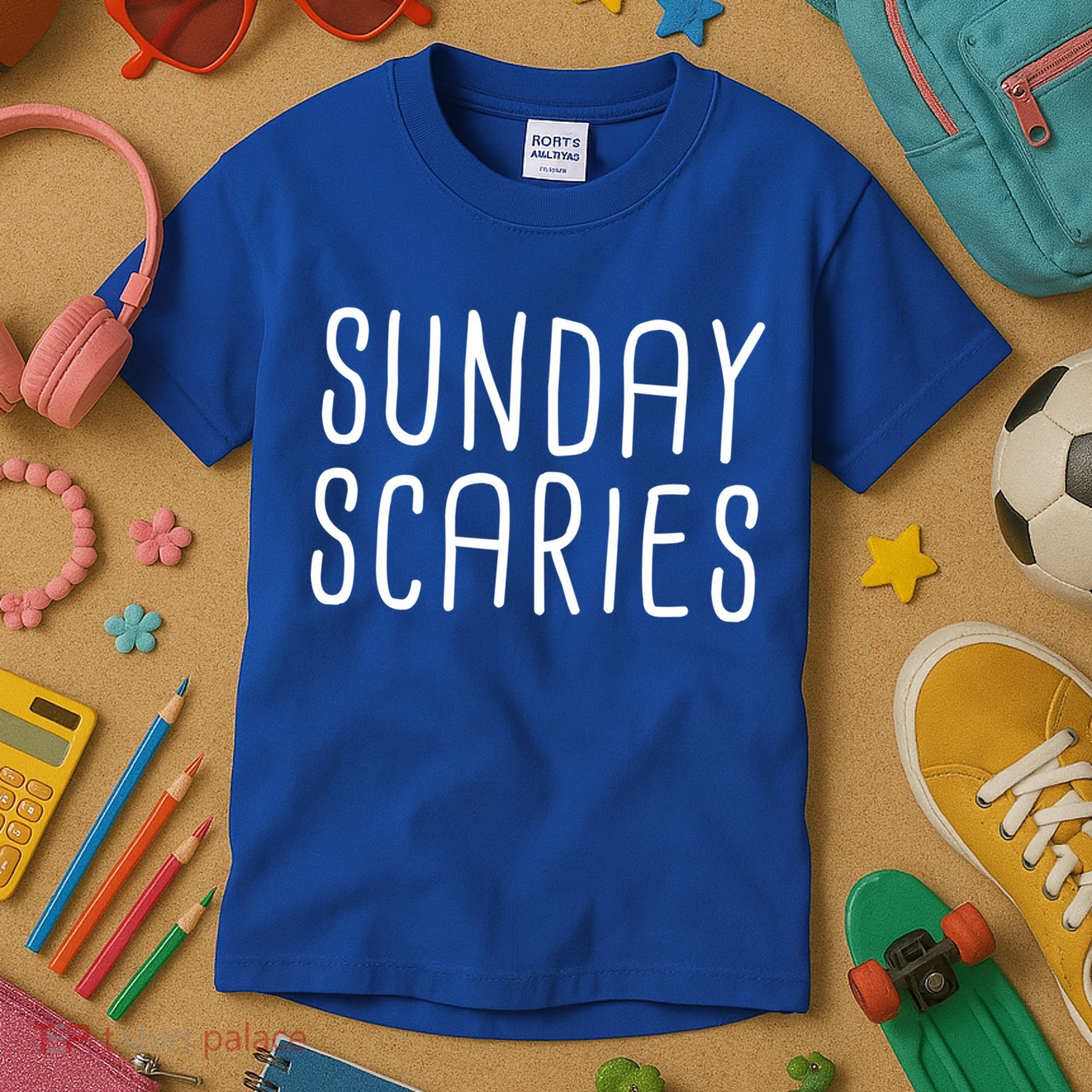 Sunday Scaries Funny Lazy Meme Dreading Monday Sad Mood Gift Kids T-Shirt