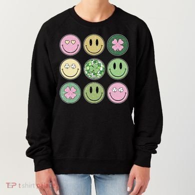 Shamrock Smile Face Disco Retro Groovy St Patricks Day Lucky Women's Sweatshirt