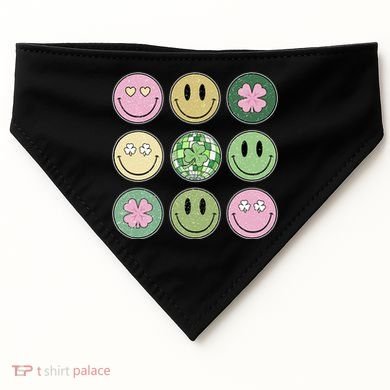 Shamrock Smile Face Disco Retro Groovy St Patricks Day Lucky USA-Made Doggie Bandana