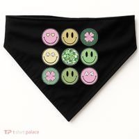 Shamrock Smile Face Disco Retro Groovy St Patricks Day Lucky USA-Made Doggie Bandana thumb 0