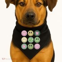 Shamrock Smile Face Disco Retro Groovy St Patricks Day Lucky USA-Made Doggie Bandana thumb 1