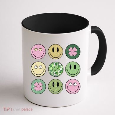 Shamrock Smile Face Disco Retro Groovy St Patricks Day Lucky Coffee Mug back