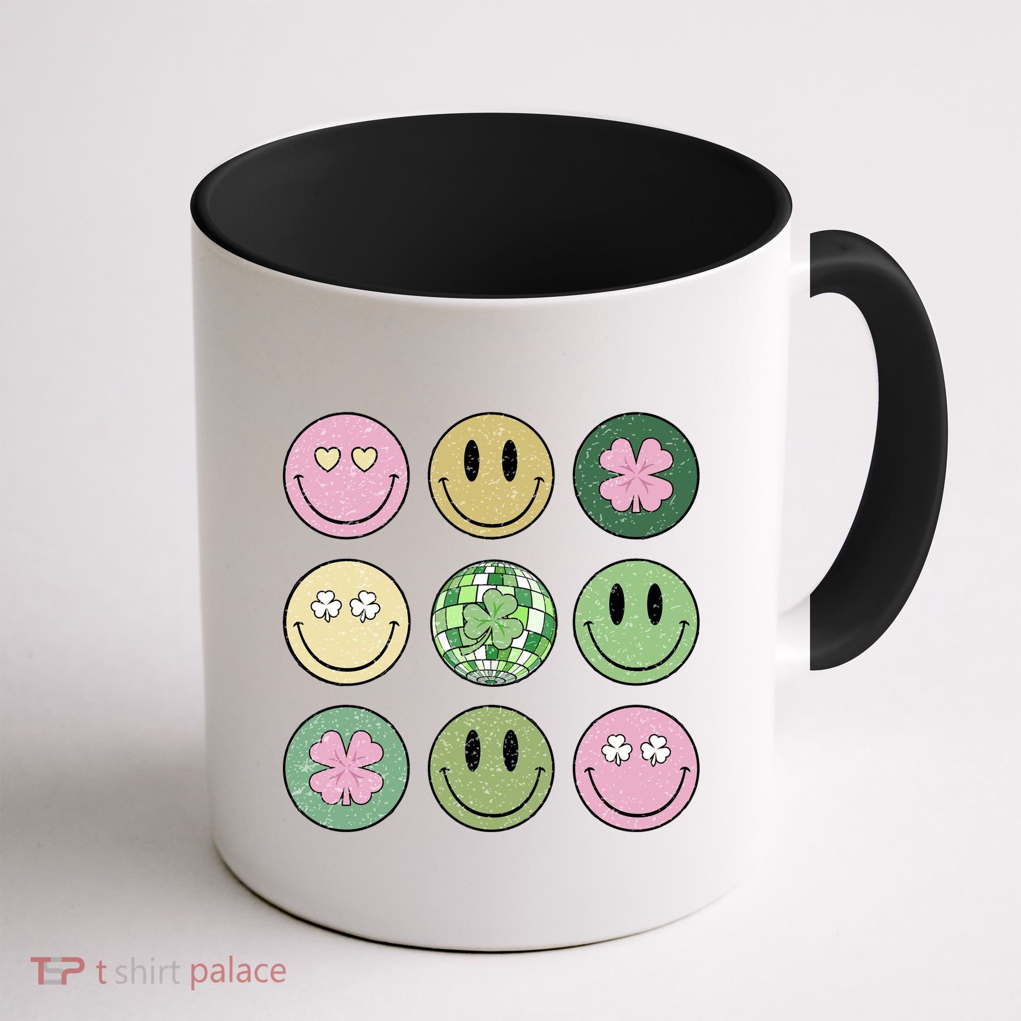 Shamrock Smile Face Disco Retro Groovy St Patricks Day Lucky Coffee Mug