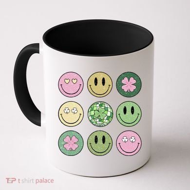 Shamrock Smile Face Disco Retro Groovy St Patricks Day Lucky Coffee Mug
