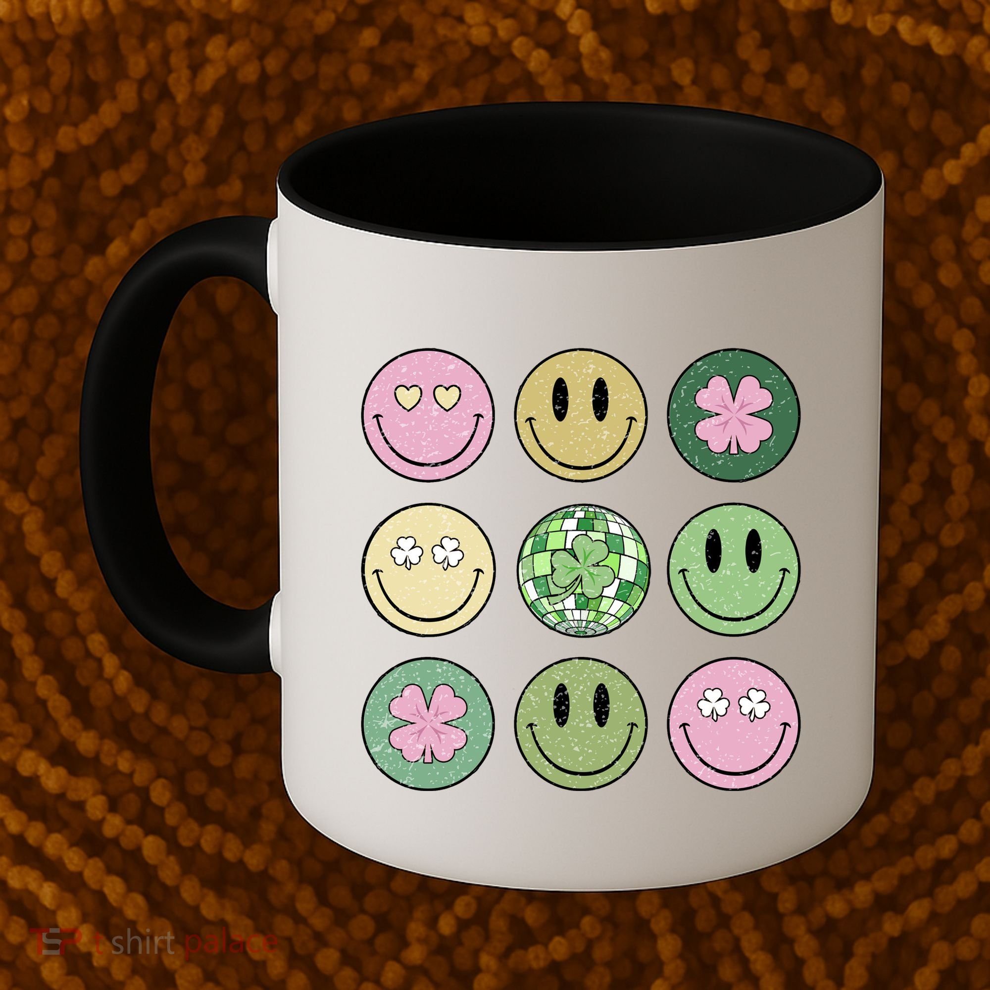 Shamrock Smile Face Disco Retro Groovy St Patricks Day Lucky Coffee Mug
