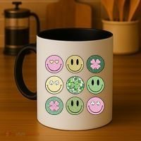 Shamrock Smile Face Disco Retro Groovy St Patricks Day Lucky Coffee Mug thumb 4