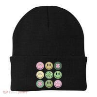 Shamrock Smile Face Disco Retro Groovy St Patricks Day Lucky Beanie thumb 0