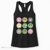 Shamrock Smile Face Disco Retro Groovy St Patricks Day Lucky Women's Tank Top thumb 0