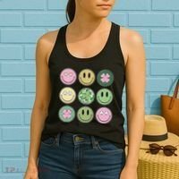 Shamrock Smile Face Disco Retro Groovy St Patricks Day Lucky Women's Tank Top thumb 2