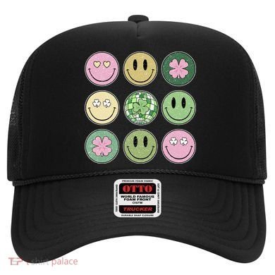 Shamrock Smile Face Disco Retro Groovy St Patricks Day Lucky Hat
