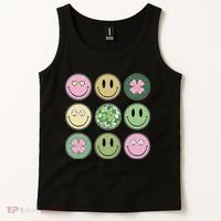Shamrock Smile Face Disco Retro Groovy St Patricks Day Lucky Tank Top thumb 2