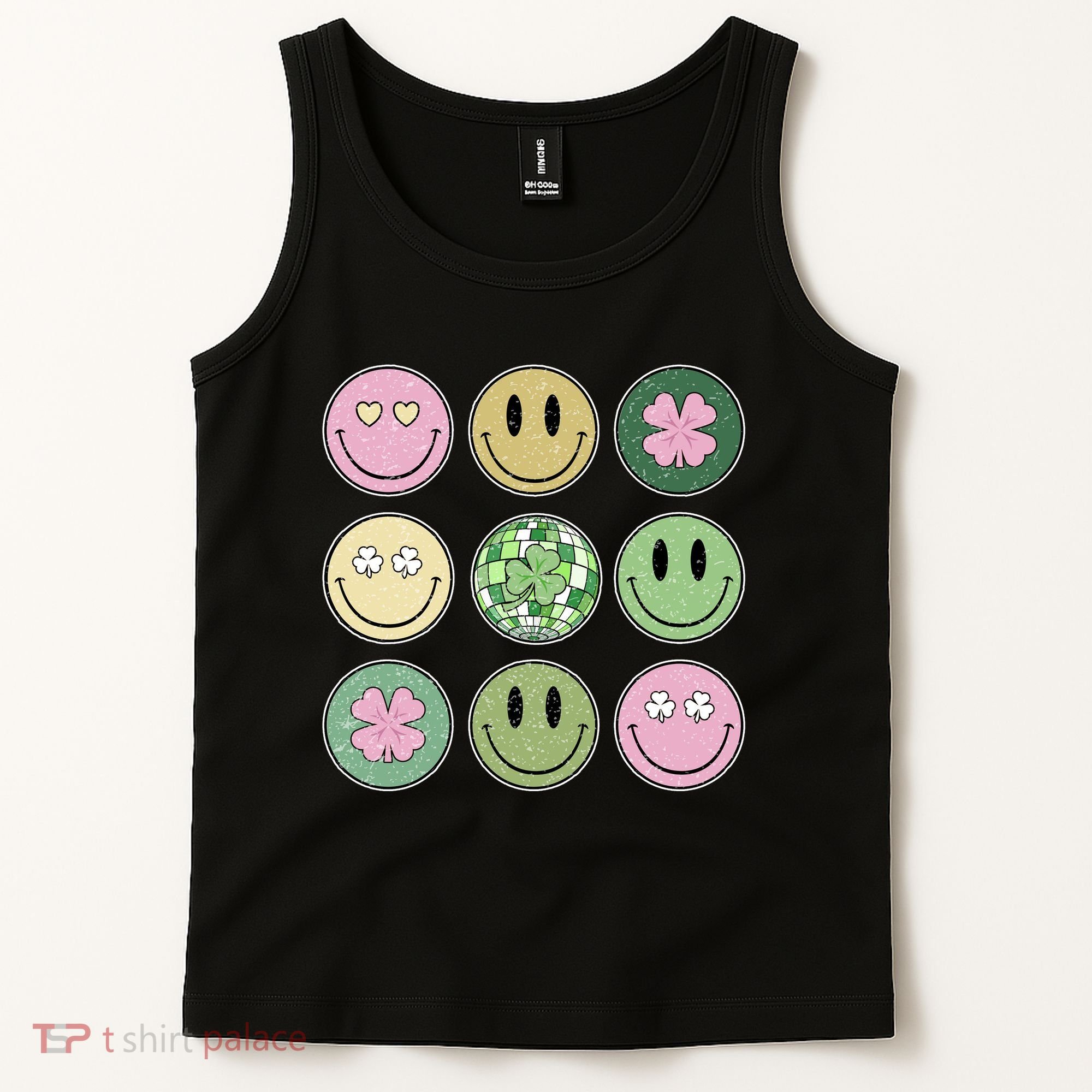 Shamrock Smile Face Disco Retro Groovy St Patricks Day Lucky Tank Top