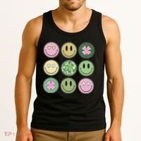 Shamrock Smile Face Disco Retro Groovy St Patricks Day Lucky Tank Top thumb 3
