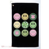Shamrock Smile Face Disco Retro Groovy St Patricks Day Lucky Golf Towel thumb 0