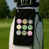 Shamrock Smile Face Disco Retro Groovy St Patricks Day Lucky Golf Towel thumb 2