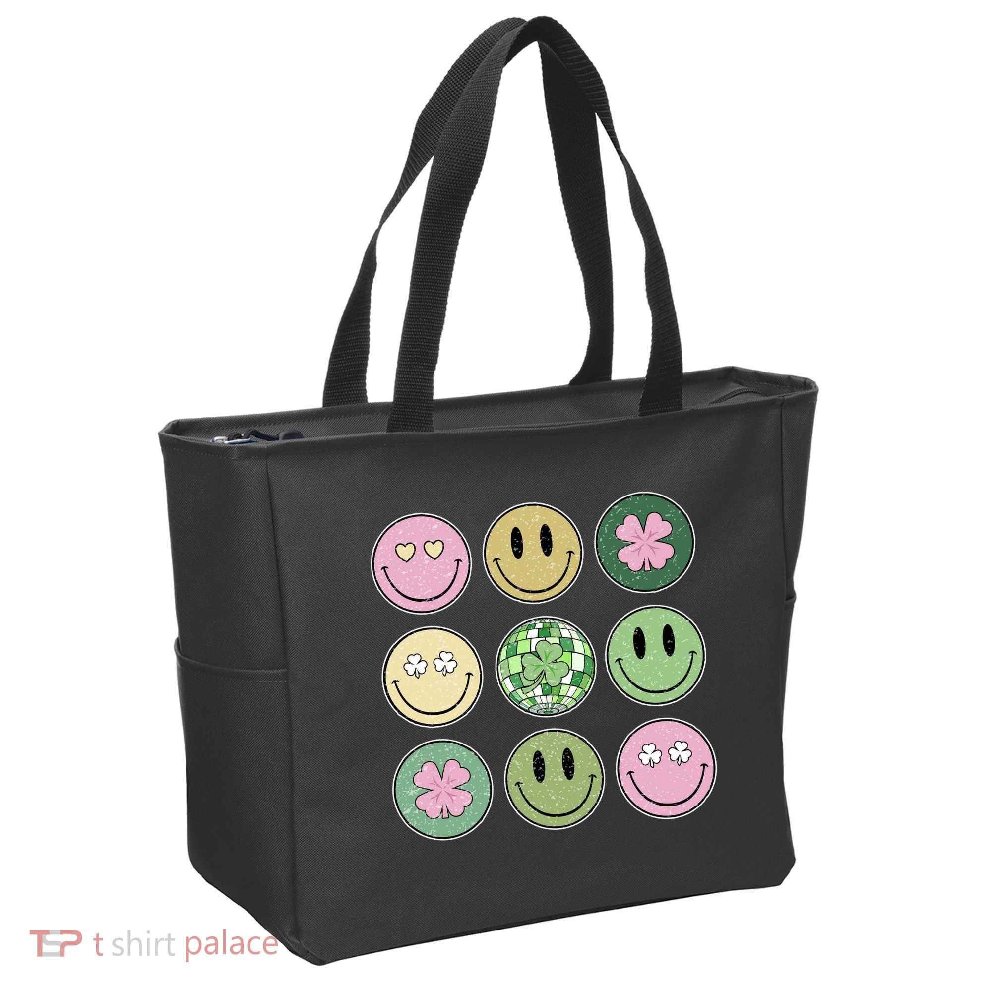 Shamrock Smile Face Disco Retro Groovy St Patricks Day Lucky Tote Bag