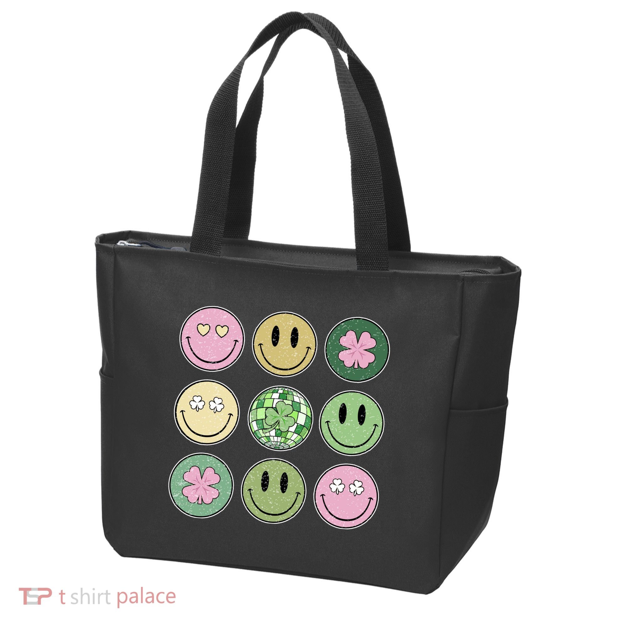 Shamrock Smile Face Disco Retro Groovy St Patricks Day Lucky Tote Bag