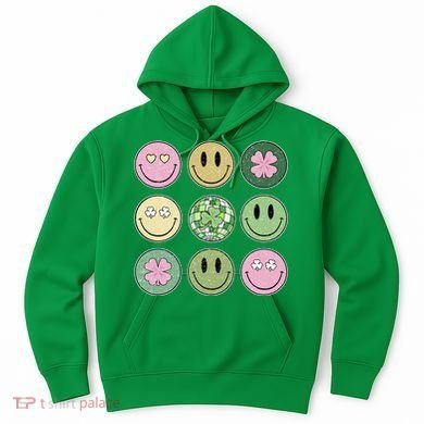 Shamrock Smile Face Disco Retro Groovy St Patricks Day Lucky Hoodie
