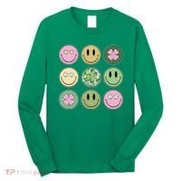 Shamrock Smile Face Disco Retro Groovy St Patricks Day Lucky Long Sleeve Shirt thumb 0