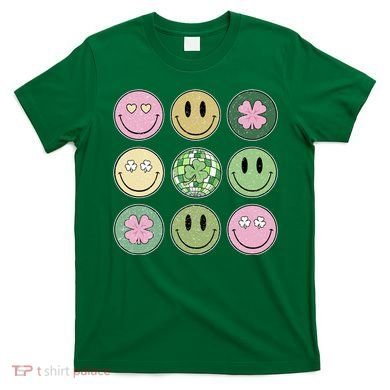 Shamrock Smile Face Disco Retro Groovy St Patricks Day Lucky T-Shirt