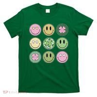 Shamrock Smile Face Disco Retro Groovy St Patricks Day Lucky T-Shirt thumb 0