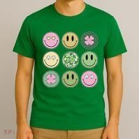 Shamrock Smile Face Disco Retro Groovy St Patricks Day Lucky T-Shirt thumb 3