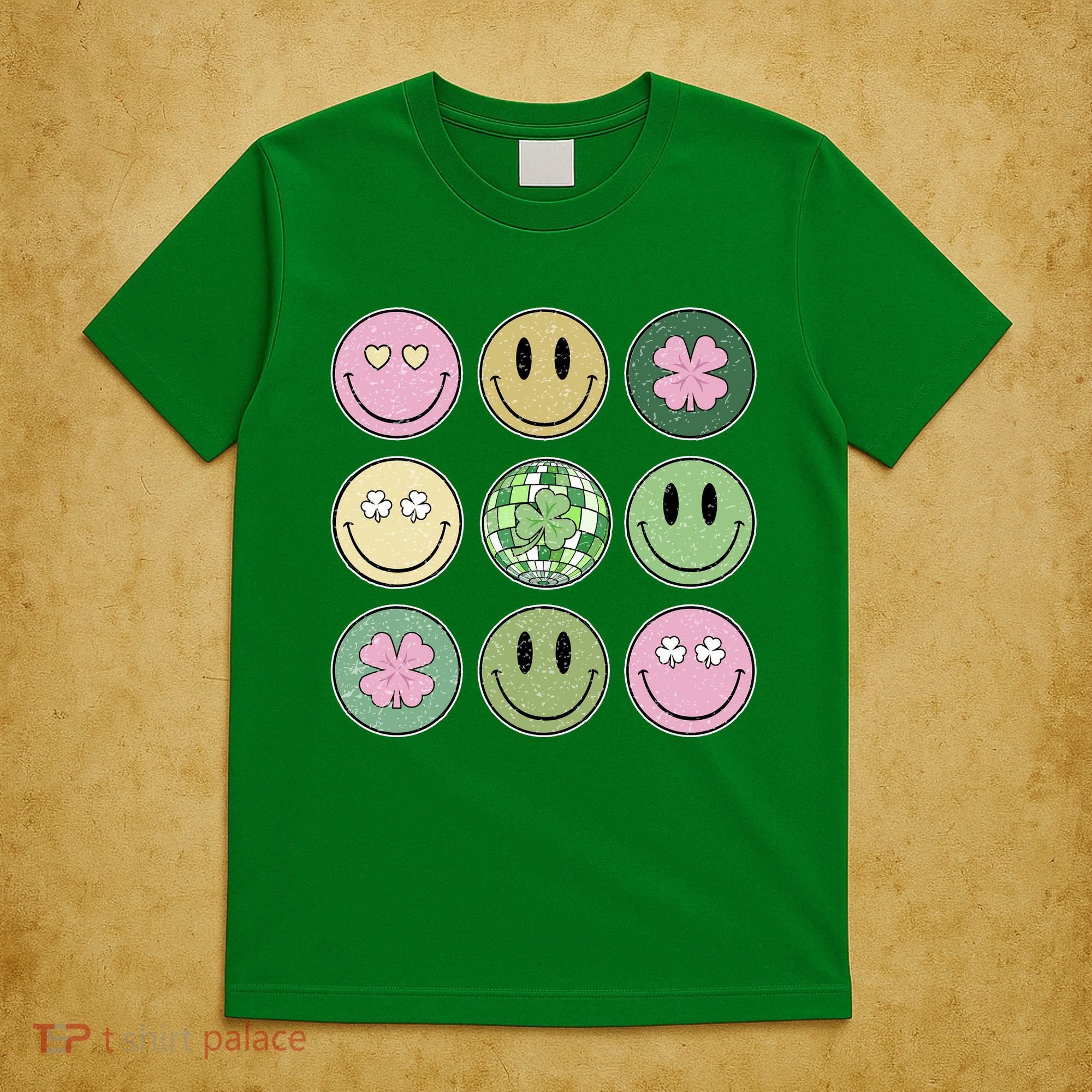 Shamrock Smile Face Disco Retro Groovy St Patricks Day Lucky T-Shirt
