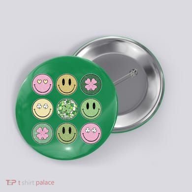 Shamrock Smile Face Disco Retro Groovy St Patricks Day Lucky Button