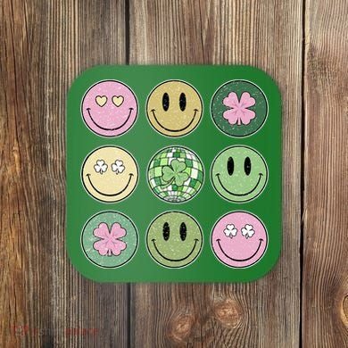 Shamrock Smile Face Disco Retro Groovy St Patricks Day Lucky Coaster