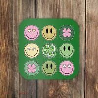 Shamrock Smile Face Disco Retro Groovy St Patricks Day Lucky Coaster thumb 0