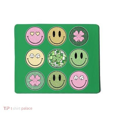Shamrock Smile Face Disco Retro Groovy St Patricks Day Lucky Mousepad