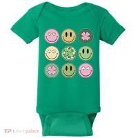 Shamrock Smile Face Disco Retro Groovy St Patricks Day Lucky Baby Bodysuit thumb 0