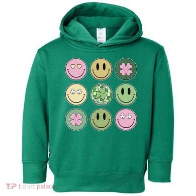 Shamrock Smile Face Disco Retro Groovy St Patricks Day Lucky Toddler Hoodie