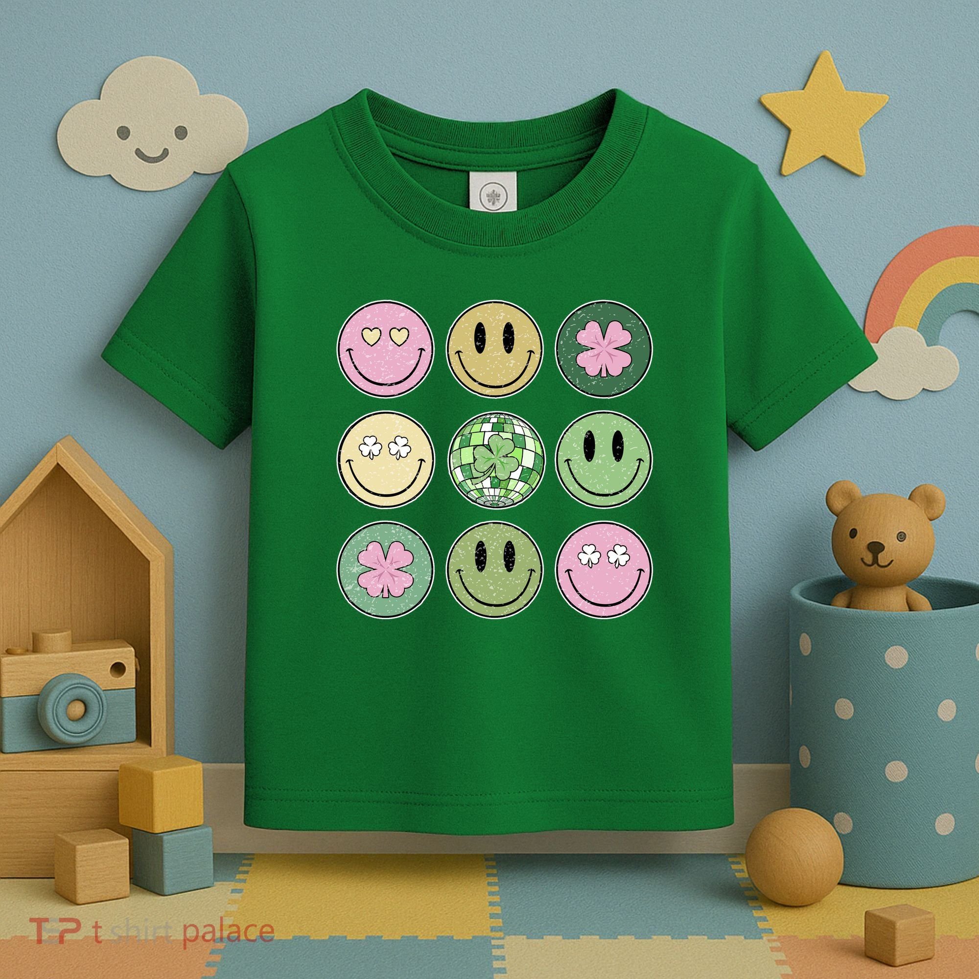 Shamrock Smile Face Disco Retro Groovy St Patricks Day Lucky Toddler T-Shirt